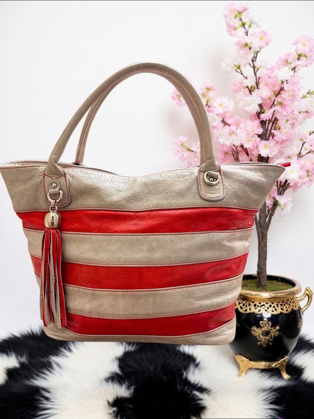 MADE IN ITALY GENUINE LEATHER TASSEL TOTE